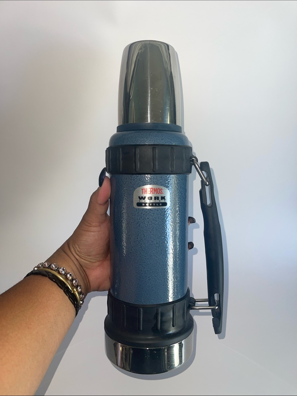 40oz Thermos Blue Stainless Steel Work Bottle with Handle